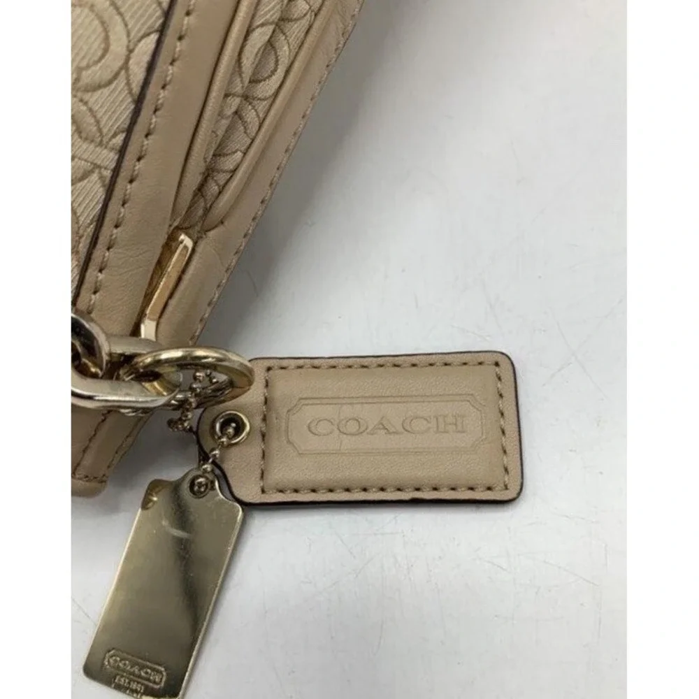 Coach Madison Signature OP Art 2 Way Beige Canvas Turnlock Zipper Shoulder Bag